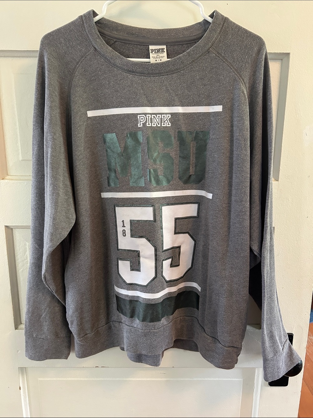 PINK Victoria's Secret Gray Crewneck Sweatshirt with Green MSU Graphic